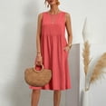 thumbnail image 2 of Fashion Beach Dresses for Womens Plus Size Summer Solid Color Casual Round-Neck Sleeveless Dress With Pocket, 2 of 9