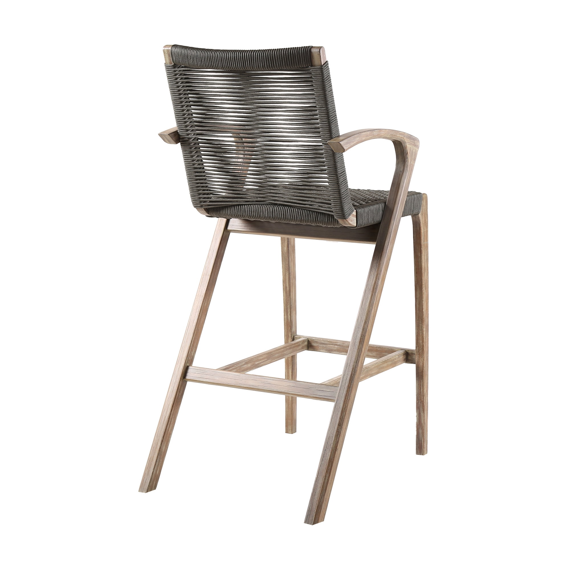 Brielle Outdoor Light Eucalyptus Wood and Charcoal Rope Counter Height Stool - Set of 2