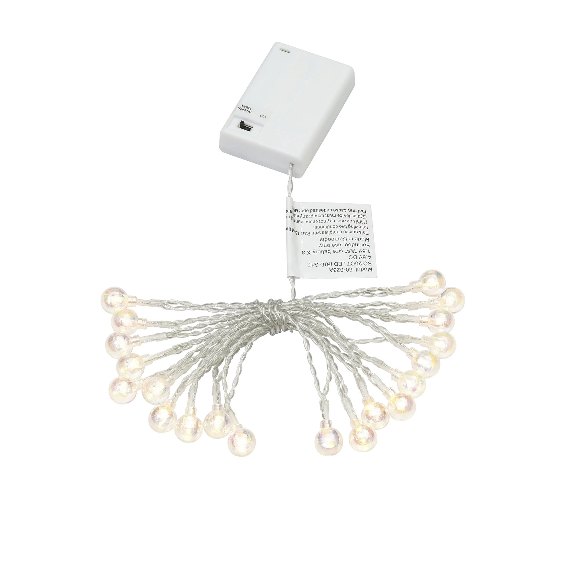 Indoor 20-Count Battery-Operated LED G15 Christmas String Lights, Warm White, Transparent Wire, 7.9', by Holiday Time
