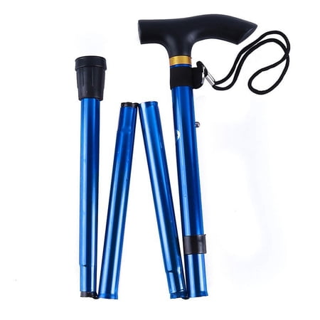 Folding Lightweight Walking Stick - Adjustable Aluminum Metal Collapsible Travel Cane with Non-Slip Rubber Base（Blue）