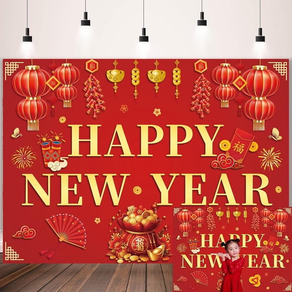 Chinese New Year Backdrop 2026 Lunar Horse Year Spring Festival Photography Background Chinese Lunar New Years Party Decorations Banner Supplies Photo Booth Props