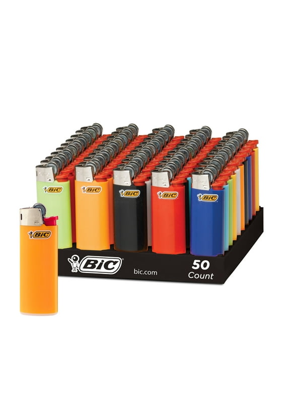 BIC Mini Lighter, Classic Collection, Assorted Black, White, Red, Orange, Green, Yellow, Light Blue and Dark Blue Unique Lighter Colors, 50 Count Tray of Lighters