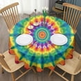 thumbnail image 3 of Rainbow Tie Dye Mandala Pattern Round Tablecloth 60"x60",Wrinkle Wipeable Table Cloth for Kitchen Dining Room Picnic Patio Party, 3 of 6