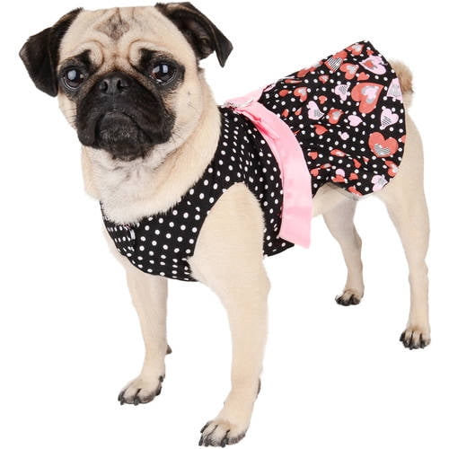 CUECUEPET Casual Indoor / Outdoor Button Up Dress for Female / Girl Dogs (Black with PolkaDot Hearts) [Multiple Sizes Available]