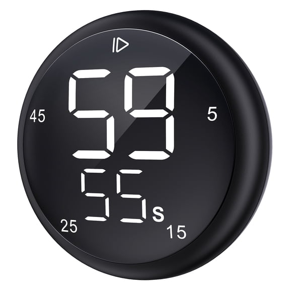 Digitial Kitchen Timer, Smart Productivity Countdown with Magnetic, Desk Timer in Classroom, ADHD for Kids, with 5 15 25 45Mins Shortcut Setting (Black)