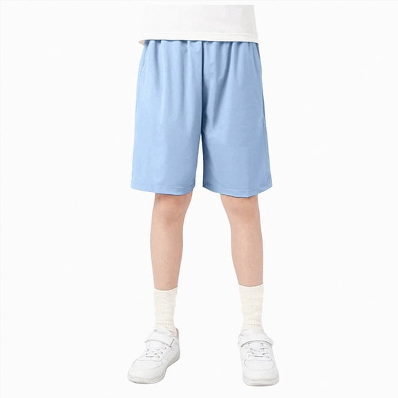 KPOPLK Kids Boy Athletic Basketball Shorts Teen Boy Soccer Shorts Summer Quick Dry Solid Clothes for Young 4-12 Years Size 10-11 Years,Light Blue