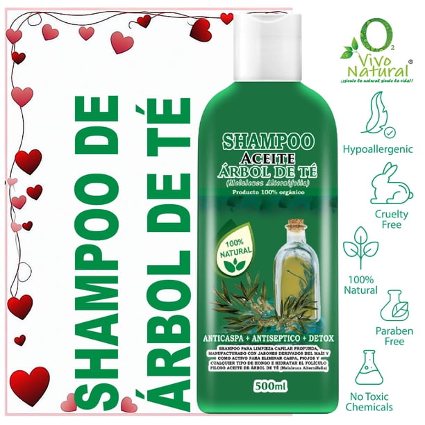 Shampoo VIVONATURAL con Aceite DE Arbol DE Te DE 500 ml Anticaspa Antiséptico Detox Hidratante