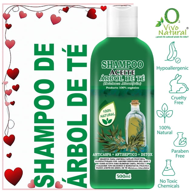 Shampoo VIVONATURAL con Aceite DE Arbol DE Te DE 500 ml Anticaspa Antiséptico Detox Hidratante