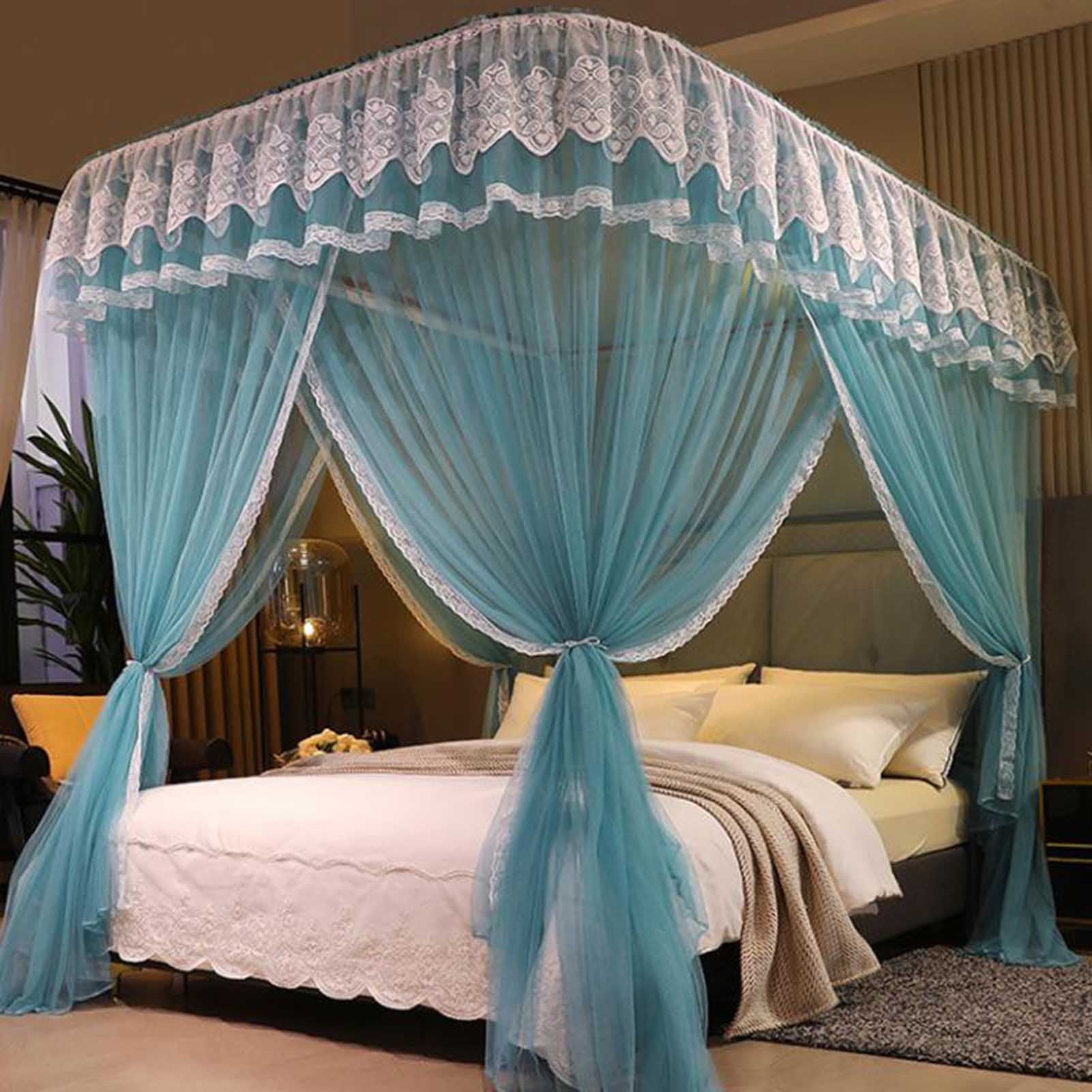 Canopy with Ruffles, U-shaped Double Tier Mosquito Net for Girls Bedroom,Bed Frame Curtain Brackets,Bedroom Decoration
