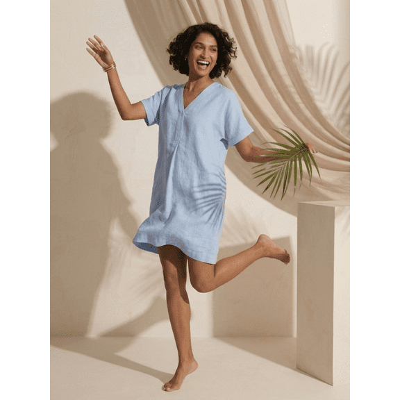 Light Blue Cotton Linen Shift Dress