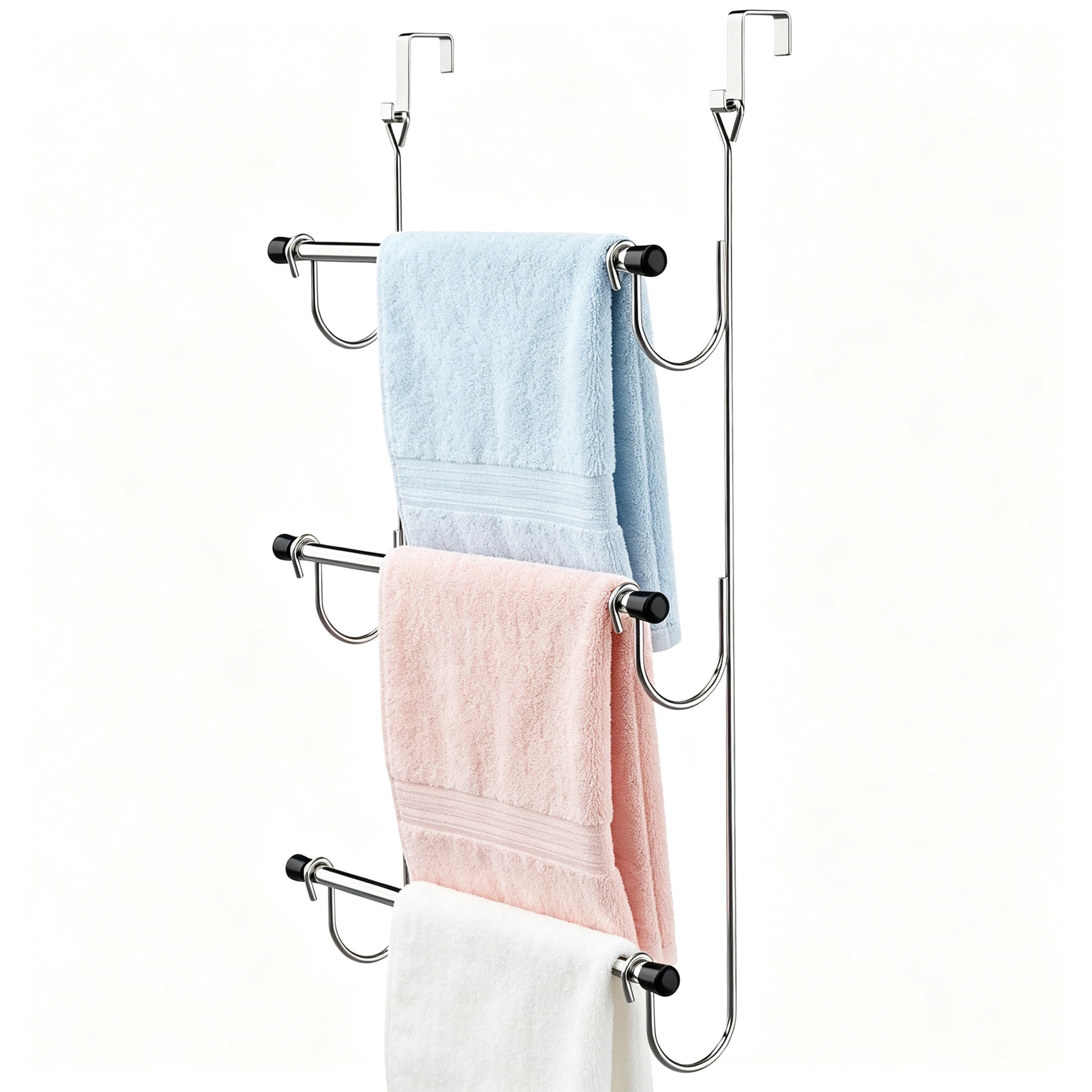 3 Tier Over The Door Towel Rack, No Drill Stainless Steel Towel Holder, Space Saving Door Hanging Towel Rack for Bathroom Storage