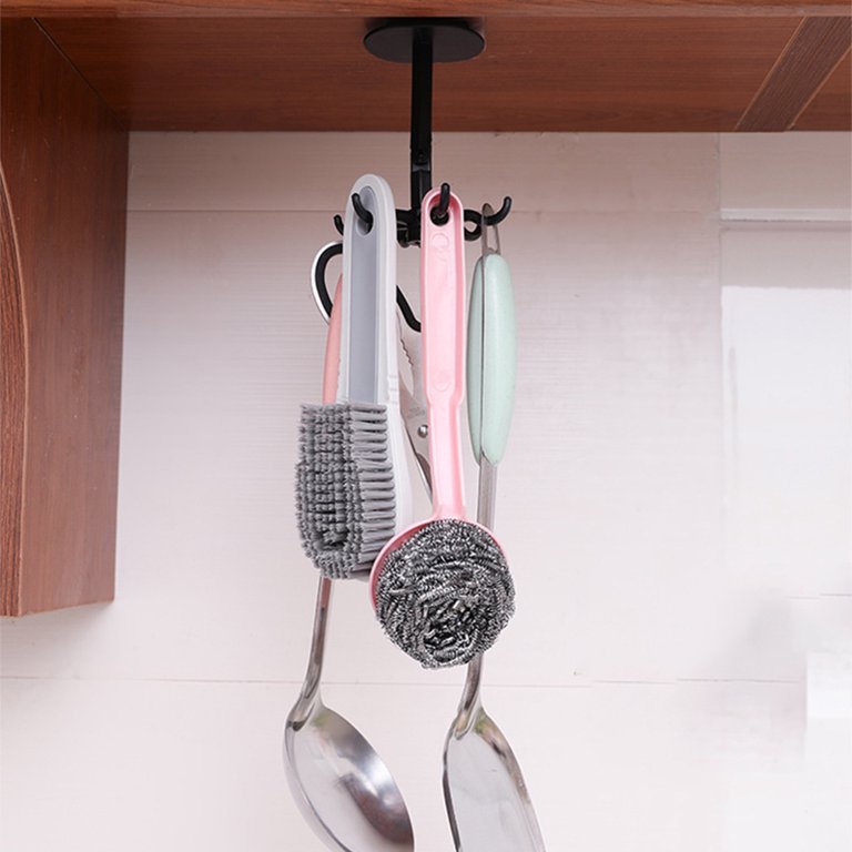 4 Pieces 360 Rotating Folding Hook Multi-purpose Hanging Utensil Holder  Hook 180 Degrees Vertical Flip Self-Adhesive Hook Utensil Rack with 6 Hooks