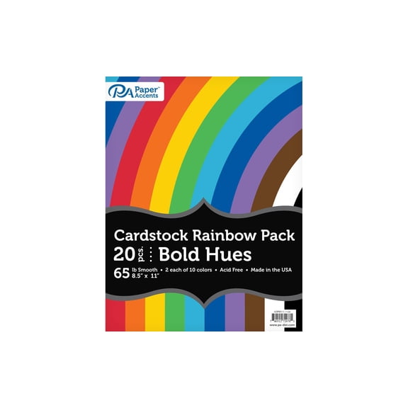 VarietyPk 8.5x11 20pc 65lb Rainbow Cdstk BoldHues