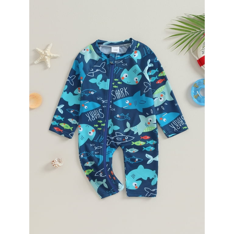 Baby Boys Rash Guard, Long Sleeve Zip-up Shark/Spider Print