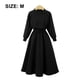 thumbnail image 2 of Vestido largo de manga larga con cuello redondo para mujer Vestido largo informal de cintura alta con cuello anudado de color sólido （negro）,M, 2 of 6
