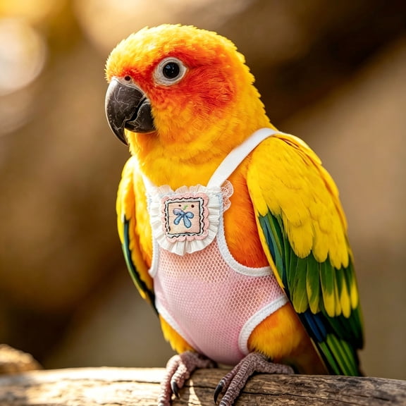 Six Color Breathable Mesh Parrot Diaper Harness with Lace , Adjustable Pet Bird Flight Suit Anti Mess Dropping Nappy for Parakeet Sun Conure Daily Outdoor Walking Travel Accessory