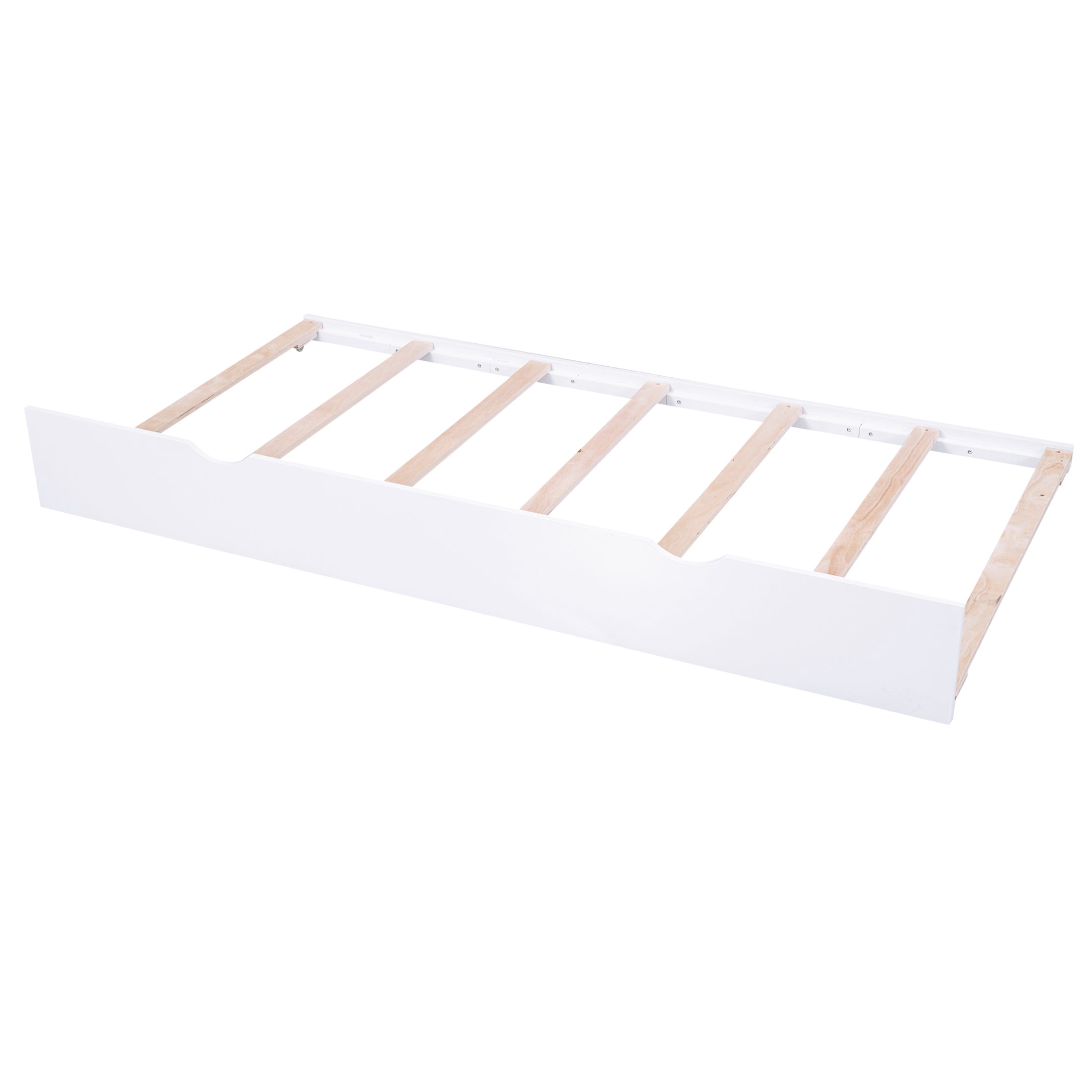 Noble House Fenfi Queen Size Storage Platform Bed with Pull Out Shelves and Twin Trundle, Solid Pine Wood Frame, White