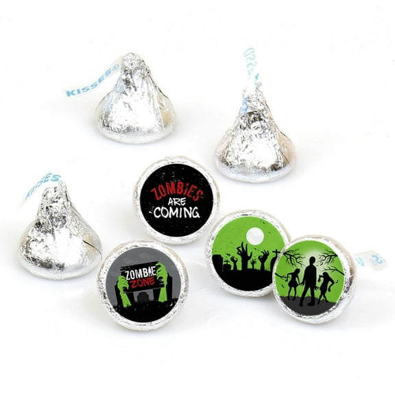 Big Dot of Happiness Zombie Zone - Halloween or Birthday Zombie Crawl Party Round Candy Sticker Favors - Labels Fits Chocolate Candy (1 Sheet of 108)