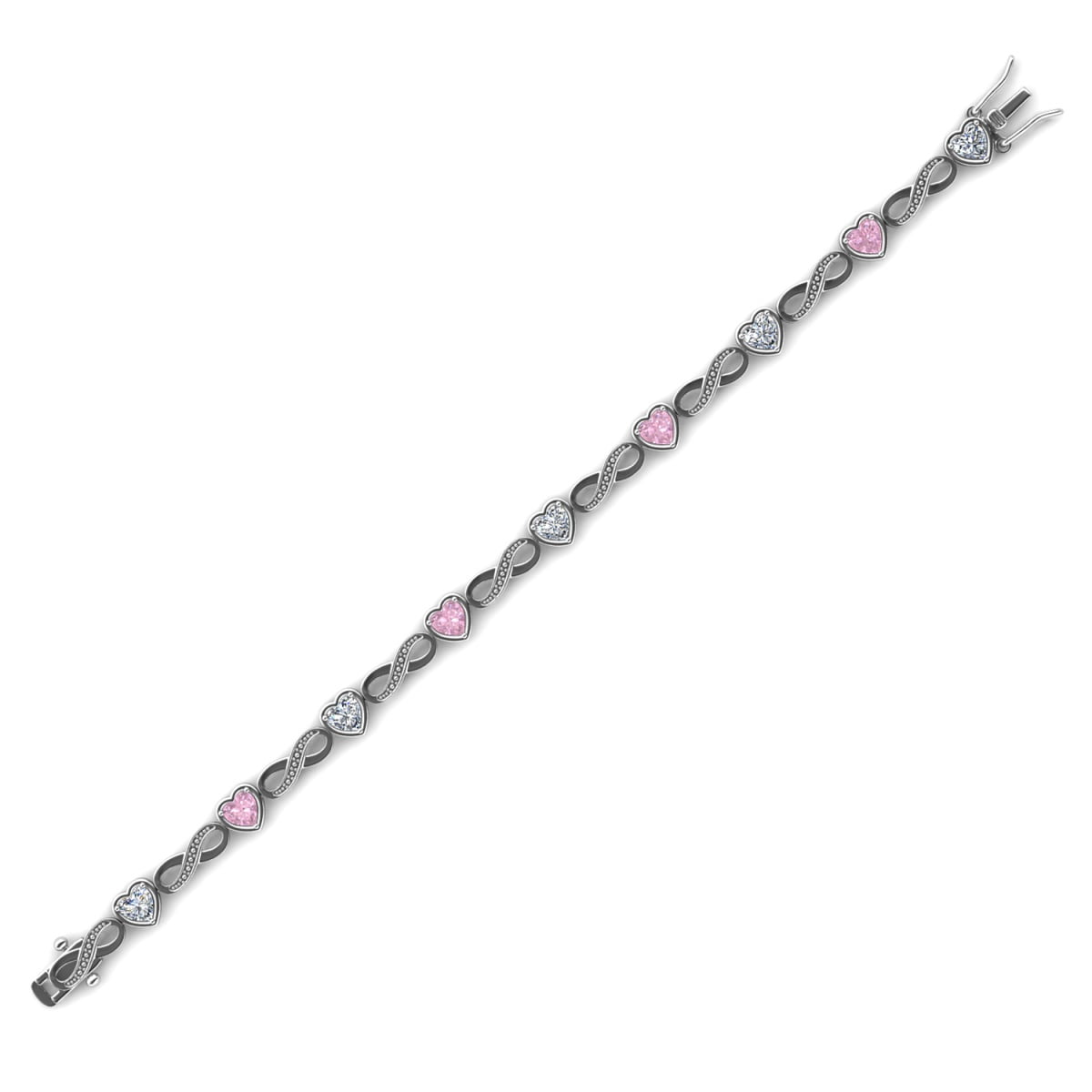 Cate & Chloe Amanda 18k White Gold Plated Pink Heart Bracelet with Simulated Diamonds for Women