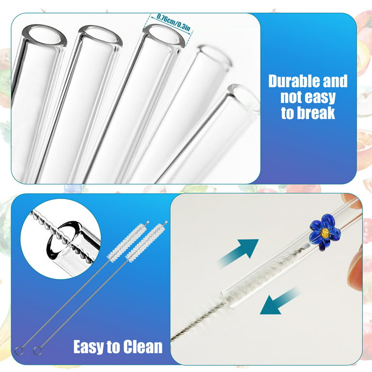  Reusable Glass Straw Shatter Resistant, Clear Glass Straws with  Flowers, Cute Glass Straws for Smoothies and Normal Liquid Drinks, 6 Bent  Straw with 2 Cleaner Brush : Home & Kitchen