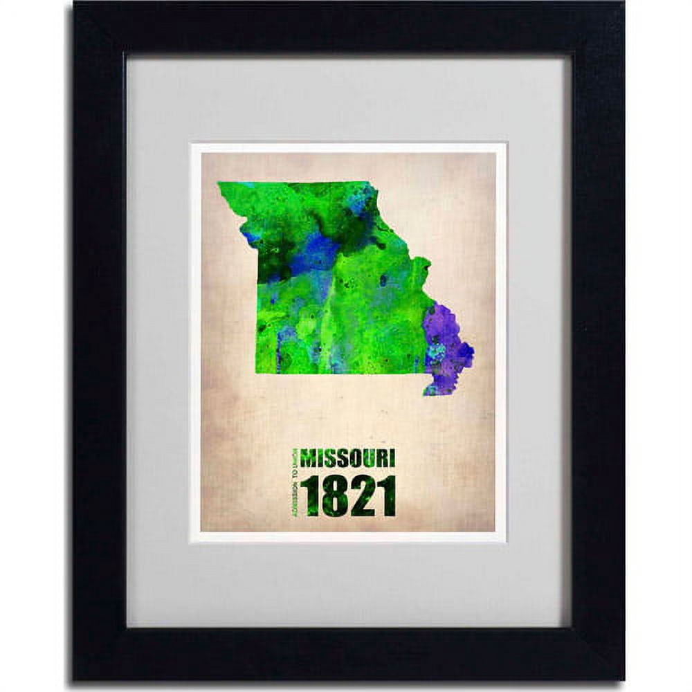 Trademark Fine Art "Missouri Watercolor Map" Matted Framed Art by Naxart, Black Frame