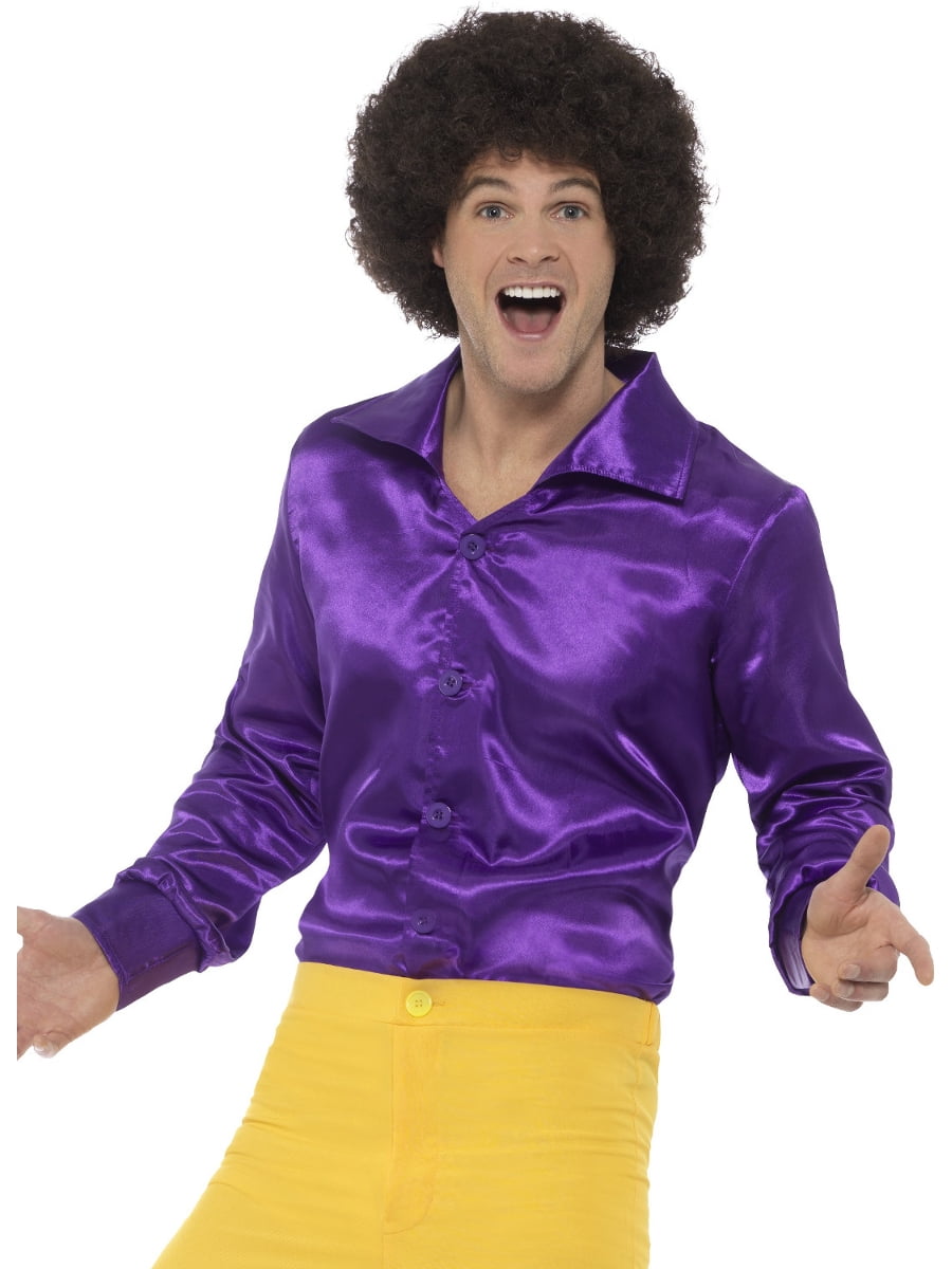 Men's 60s 70s Groovy Dude Purple Disco Shirt Costume Large 42-44 ...