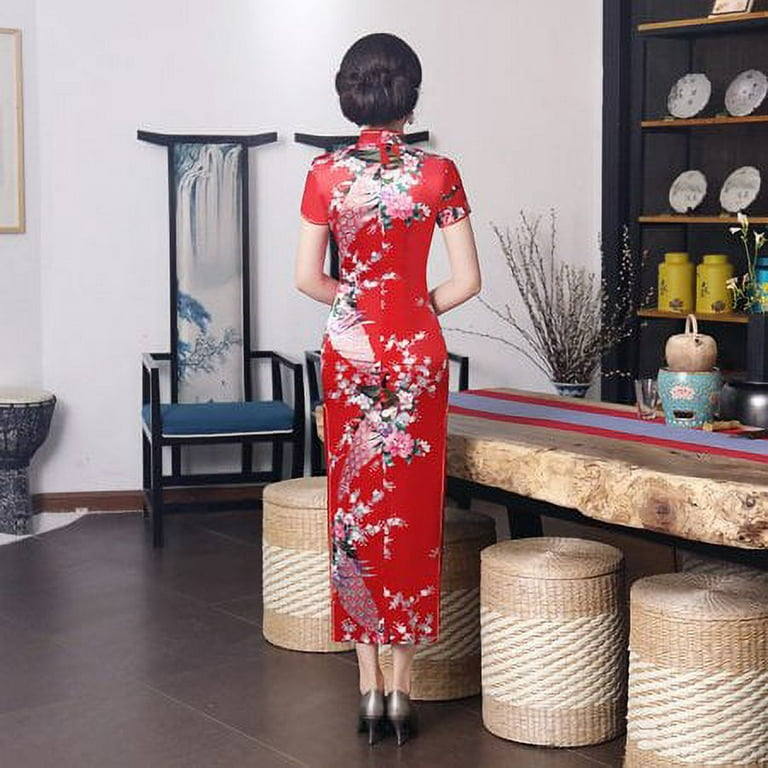 YIWEI New Charming Chinese women's Dress Long Cheongsam Evening Qipao Dress  Red M