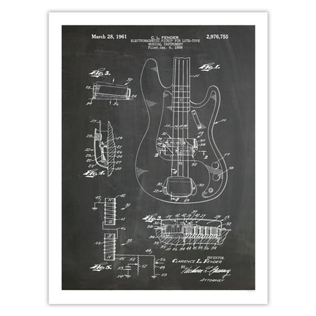 Custom Handmade Basses Fender Precision Bass Guitar Invention Poster 1961 Patent Art Handmade Giclée Gallery Print Blackboard (18