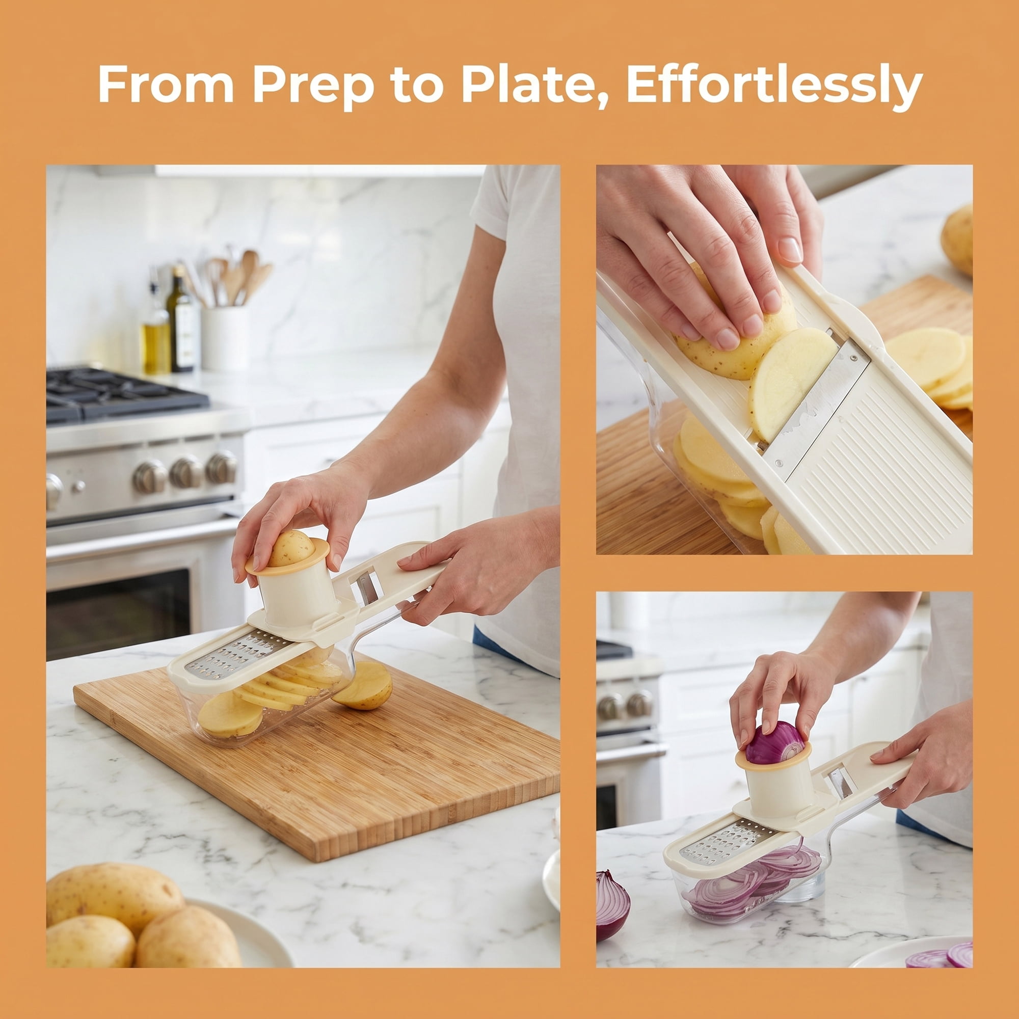 Unique Bargains Stainless Steel Blades 3-in-1 Cutter Slices, Chops and Grates Beige 1 pcs
