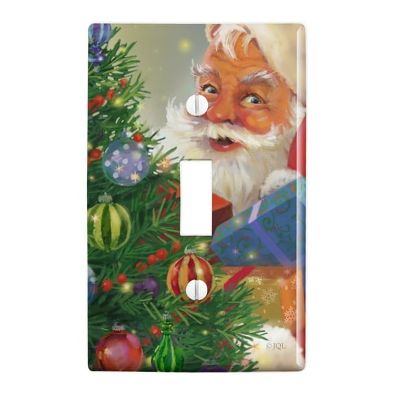 Christmas Holiday Santa Behind the Tree Plastic Wall Decor Toggle Light Switch Plate Cover