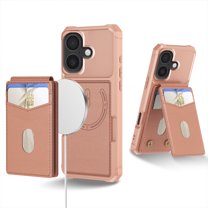 Compatible with MagSafe Magnetic 2 in 1 Detachable For iPhone 16 Plus Wallet Case with Card Holder,for Women Men,PU Leather RFID Blocking Flip Kickstand Credit Slots Phone Case, Rosegold