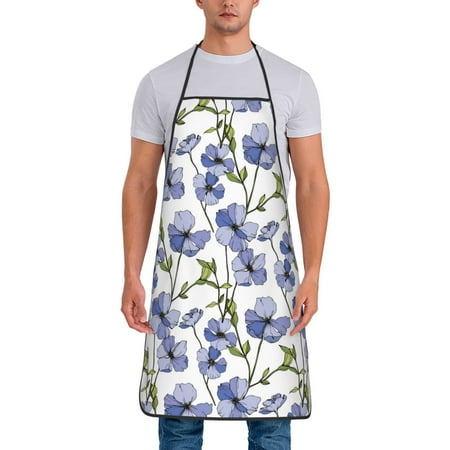 

Tideii Blue Flax Flowers for Tie-up Apron Unisex Waterproof and Stain-Resistant Bib Apron for Kitchen Garden Painting