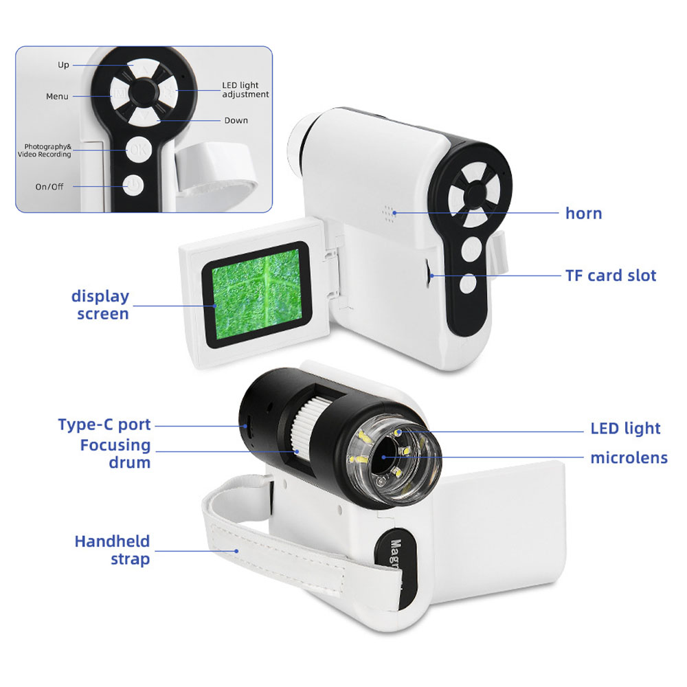 Microscope Numérique Portable 1000x Avec écran LCD 2 Pouces - Prise Photo/vidéo 1080P, Carte 32 Go, éclairage LED - 10