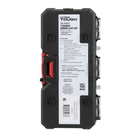 HYPER TOUGH 50-PIECE T-HANDLE DRIVER WITH BITS AND SOCKETS IN CLICK FIT CASE