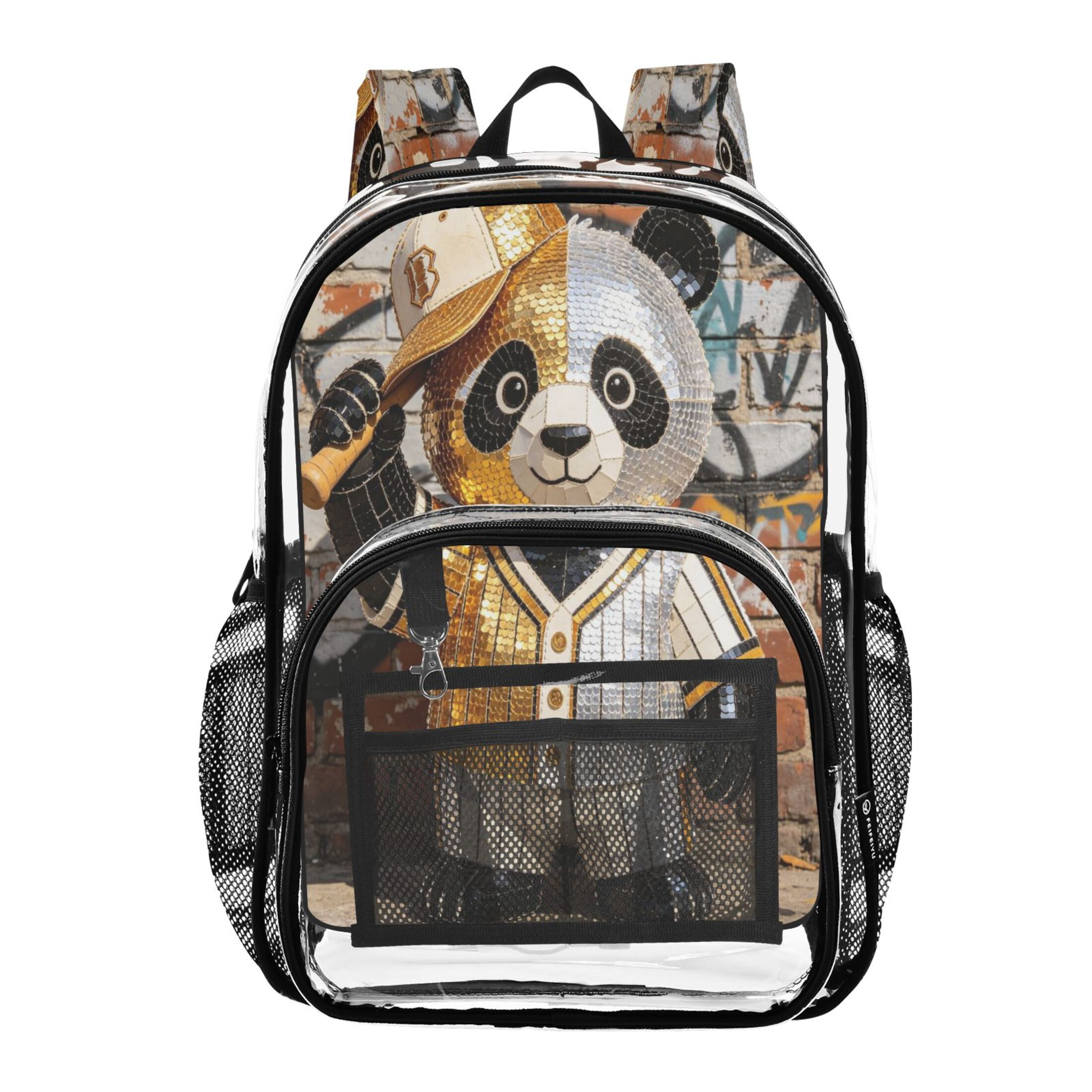 Iauyy Clear Backpack Heavy Duty PVC Transparent Backpack for College Workplace, Baseball Panda