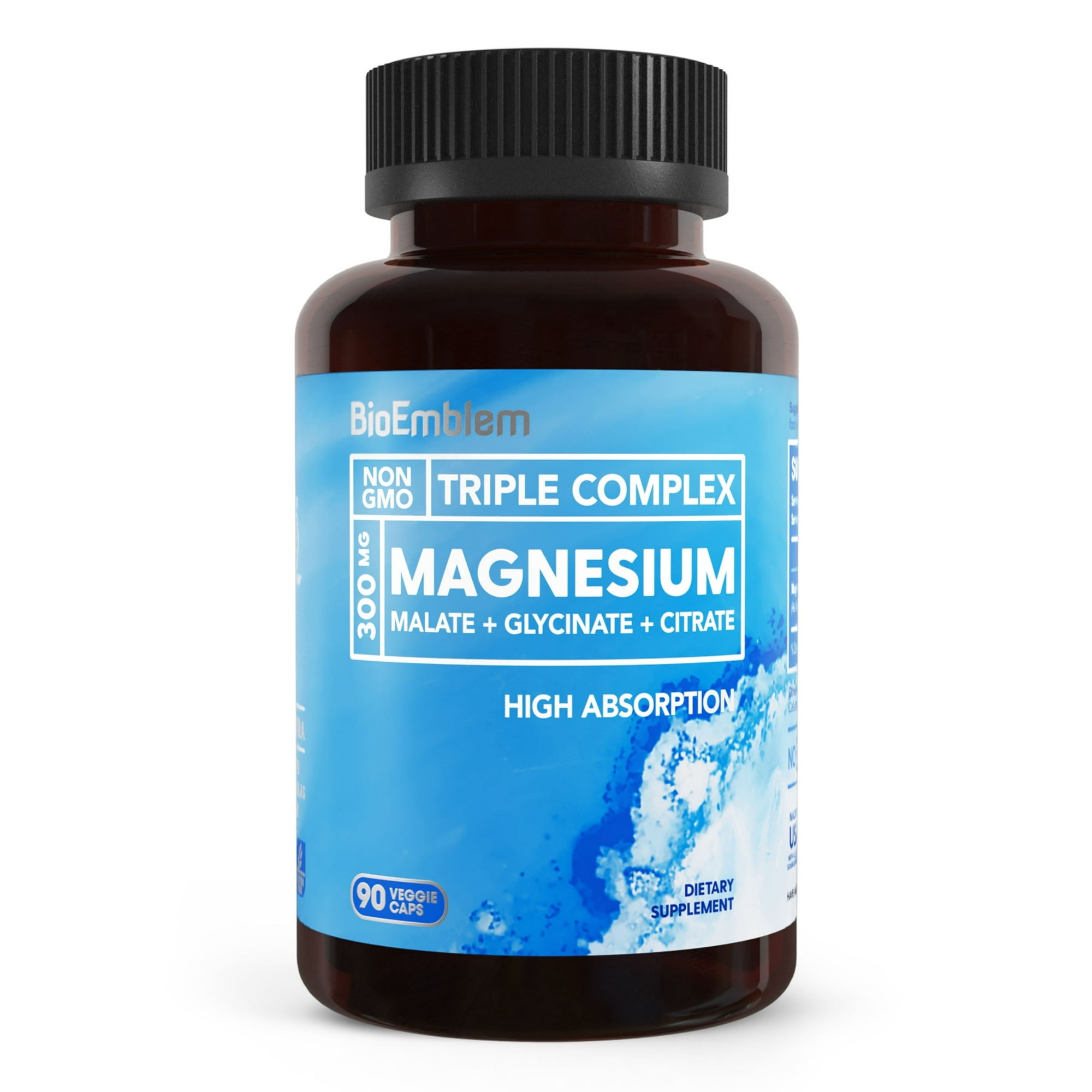 Triple Magnesium Complex | 300mg of Magnesium Glycinate, Malate, & Citrate For Muscles, Nerves, & Energy | High Absorption | Vegan, Non-GMO | 90 Capsules