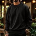 thumbnail image 5 of Mens Crewneck Sweatshirts Casual Fashion Long Sleeves Pure Color Pullover Fall Winter Lightweight Fleece Athletic Workout Pullover Black XL, 5 of 6