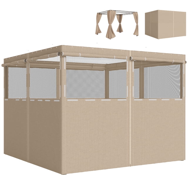 Outsunny 10' x 10' Universal Gazebo Curtains, 4 Panels, Khaki