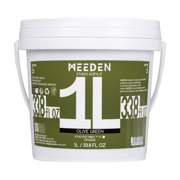 MEEDEN Olive Green Acrylic Paint: 1 L /33.8 oz Heavy Body Gloss Non-Toxic - Art Paints for Canvas, Wood, Craft Painting