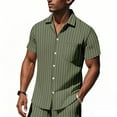thumbnail image 2 of GuangCheng Mens Shirts Button Down,Linen Blend,Short Sleeve,Shirt with Vertical Stripes and Chest Pocket,Regular Fit Tops,Army Green,Size 3XL, 2 of 9