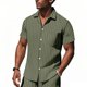 thumbnail image 1 of Blusa y camisa de manga corta con cuello vuelto para hombre, color liso, informal, de verano, de manga corta, con botones y bolsillo, camisa de poliéster para hombre, 1 of 9
