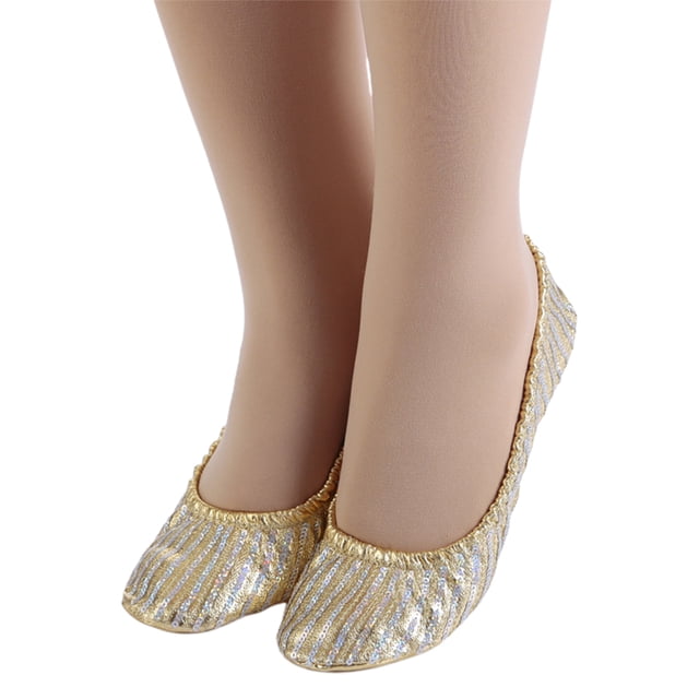 1 par de zapatos de yoga suaves Zapatos de baile antideslizantes ligeros Zapatos de yoga de cordón elástico Talla L (Dorado)