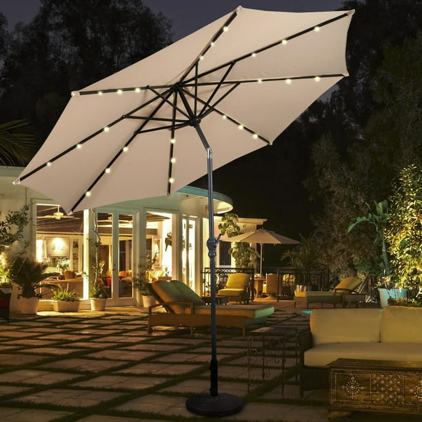 Costway 10ft Patio Solar Umbrella LED Patio Market Steel Tilt w/ Crank ...