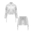 thumbnail image 3 of YiZYiF Girls Sequins Tassels Dance Outfits Metallic Zipper Jacket with Shorts Hip Hop Clothes Kids Silver 12, 3 of 5