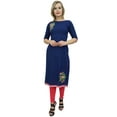 thumbnail image 1 of Bimba Womens Cotton Kurta Kurti 3/4 Sleeve Blue Embroidered Designer Tunic-8, 1 of 4