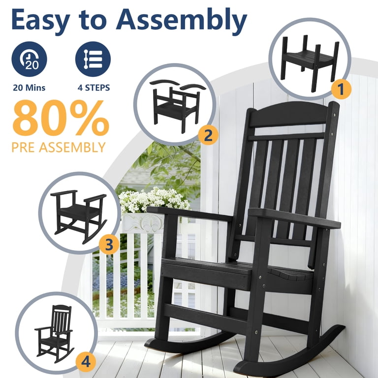 Foowin Patio Slat Rocking Chair, Set of 2, Black photo 5