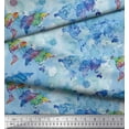 thumbnail image 3 of Soimoi Blue Rayon Fabric Direction Compass & World Map Print Fabric by the Yard 56 Inch Wide, 3 of 3