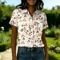 thumbnail image 4 of Women's Hawaiian Summer Cool Floral Tropic Print Beach Short Sleeve Button Up Shirt White XL, 4 of 5