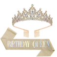 thumbnail image 1 of A BIRTHDAY QUEEN hair comb crystal diamond crown strap birthday party decoration, 1 of 5