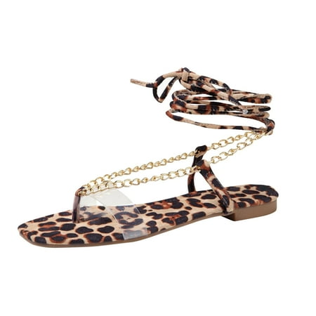 

Womens Shoes Summer Strappy Flip Flops Flat Sandals Metal Chain Leopard Print Roman Style Casual Open Toe Slide Sandals Comfortable Flats Flip-Flops Casual Platforms Heeled Wedge Sandals A23093